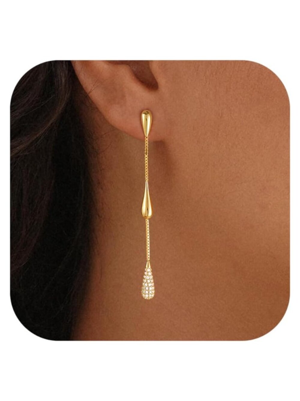 14K Gold Plated CZ Huggie Drop Dangle Earrings